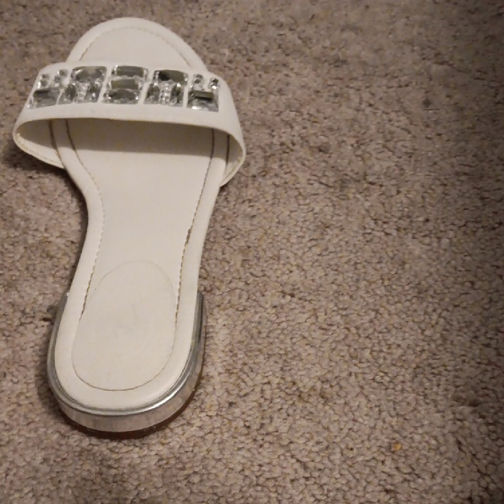 Elegant White Slide Sandals with Crystal Accents